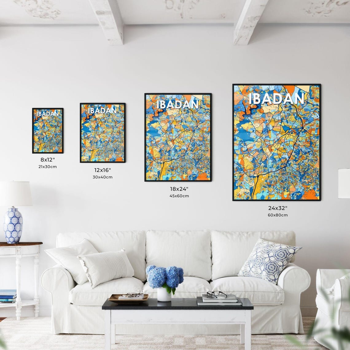 Ibadan Nigeria Vibrant Colorful City Map Art Print Home Decor - Image 3