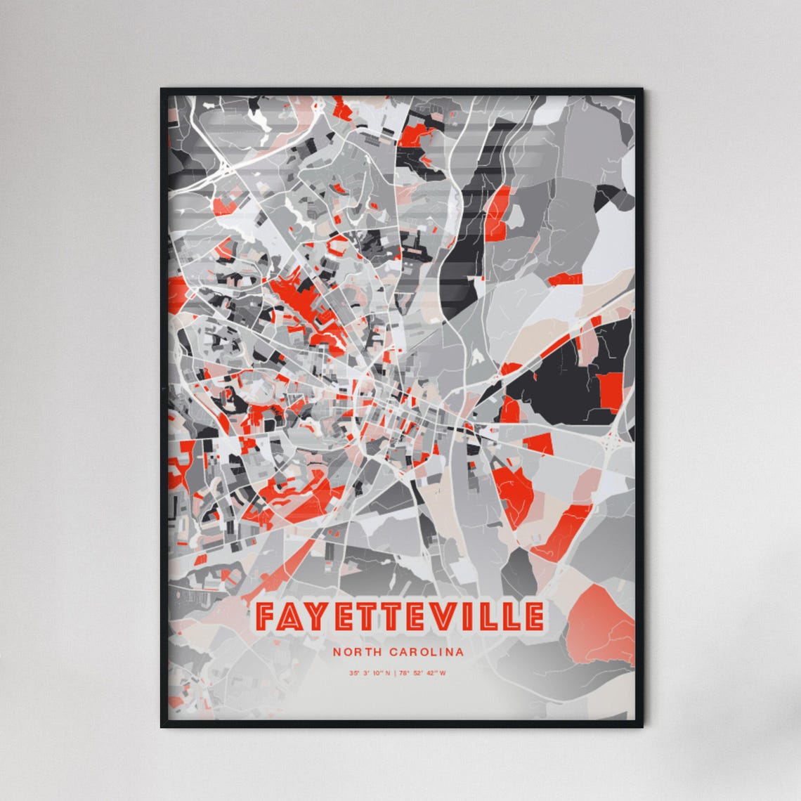 Fayetteville North Carolina Modern Red Expressive City Map Poster