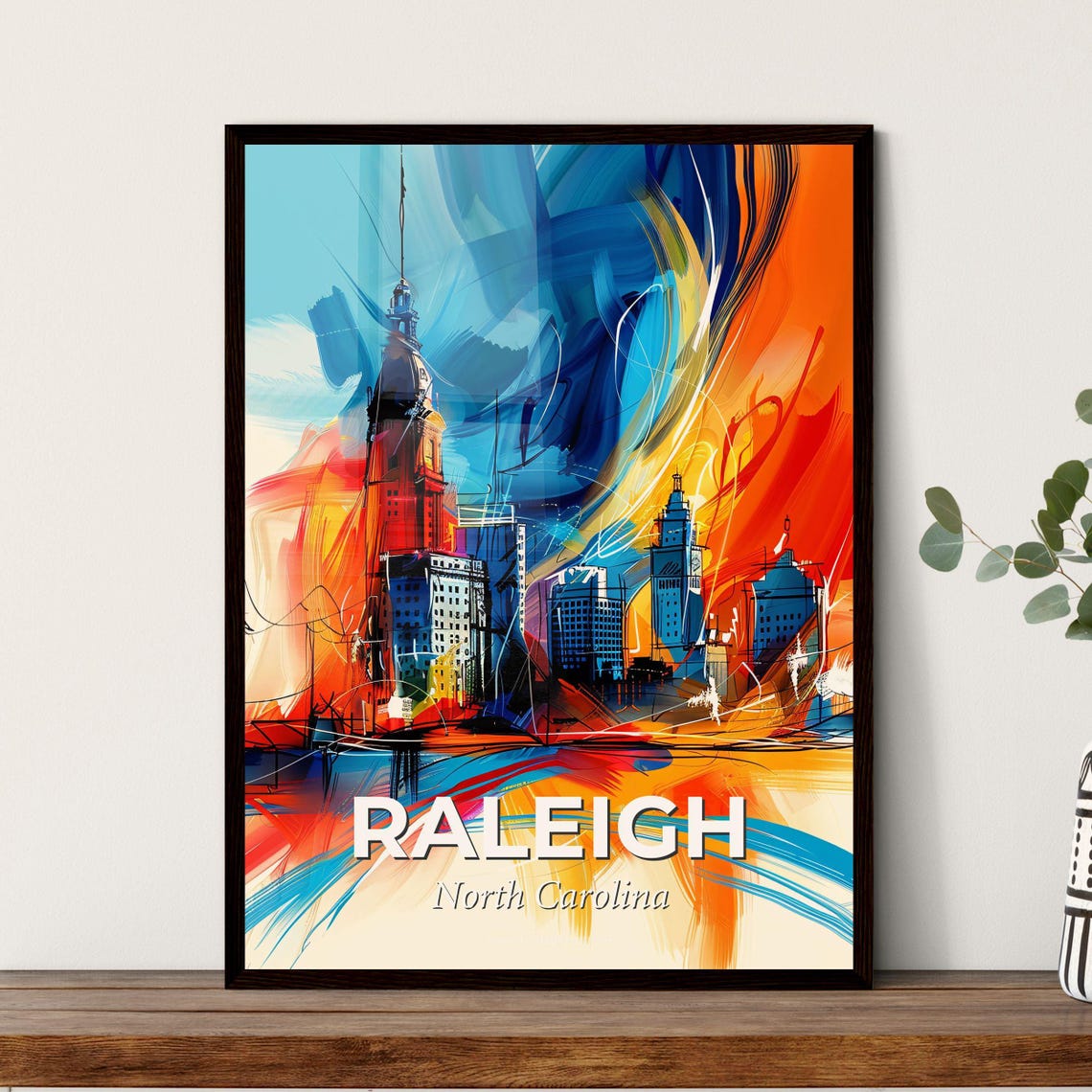 Raleigh North Carolina Colorful Abstract Capitol Skyline Poster