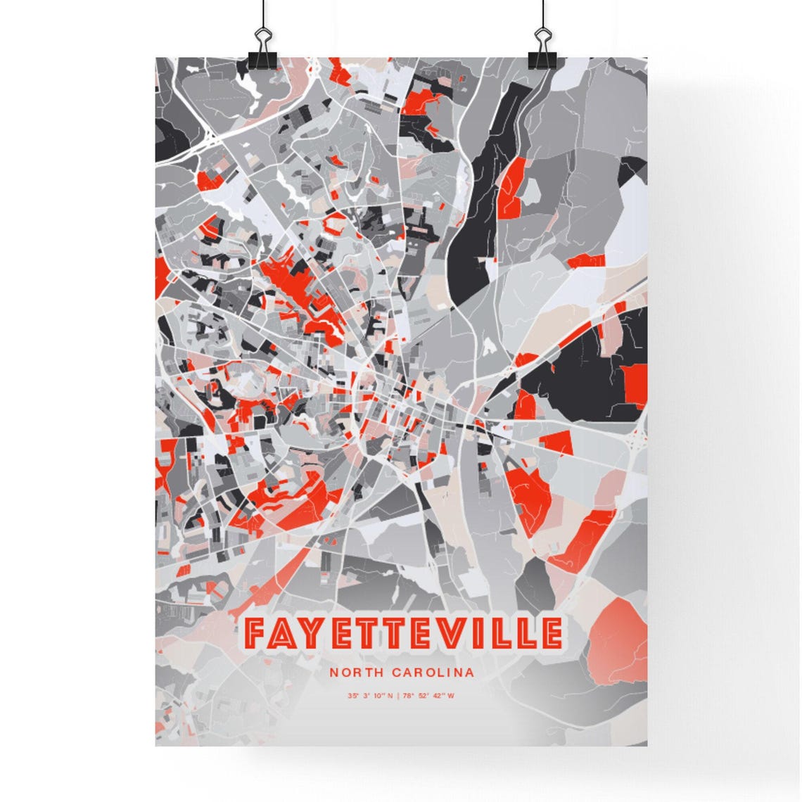 Fayetteville North Carolina Modern Red Expressive City Map Poster - Image 3