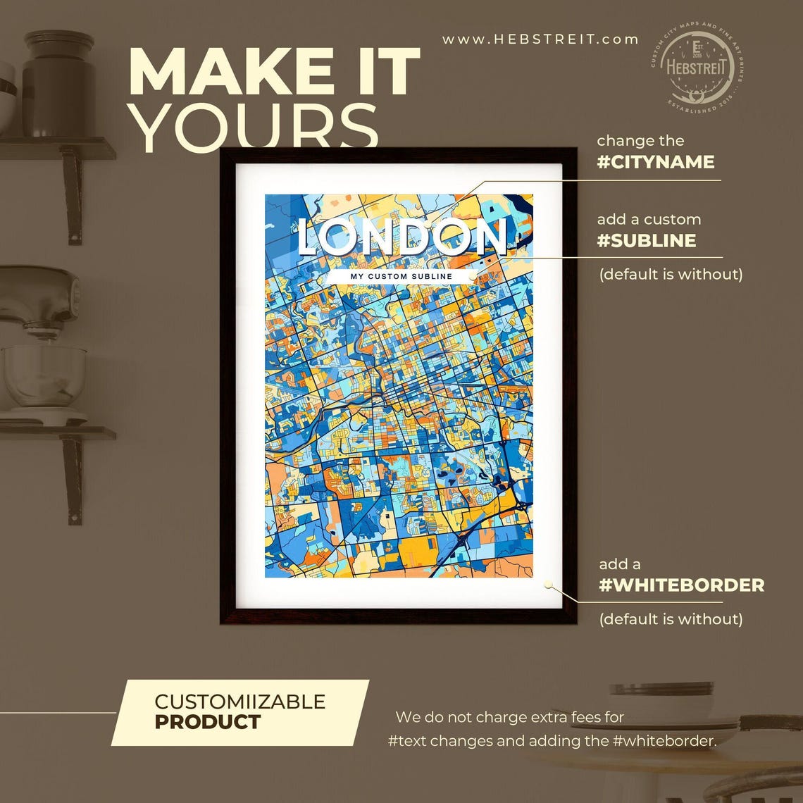Custom London Canada Vibrant Colorful City Street Map Art Poster - Image 2
