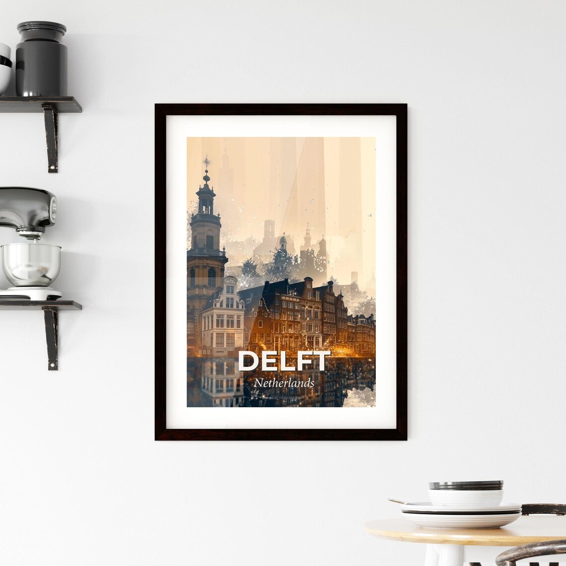 Delft Netherlands Classic Canal Houses Church Tower Travel Poster - Image 2