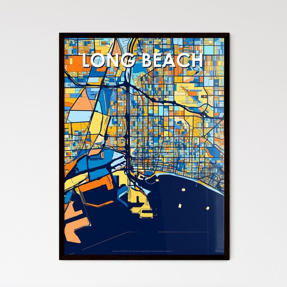 Long Beach California Vibrant Colorful Illustrated Street Map Art Poster