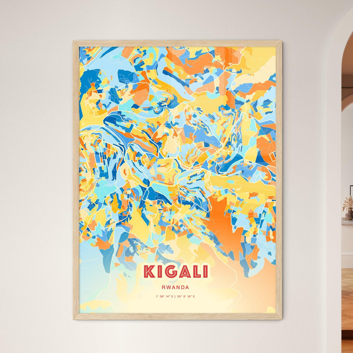 Kigali Rwanda Vibrant City Map Coordinates Modern Art Poster