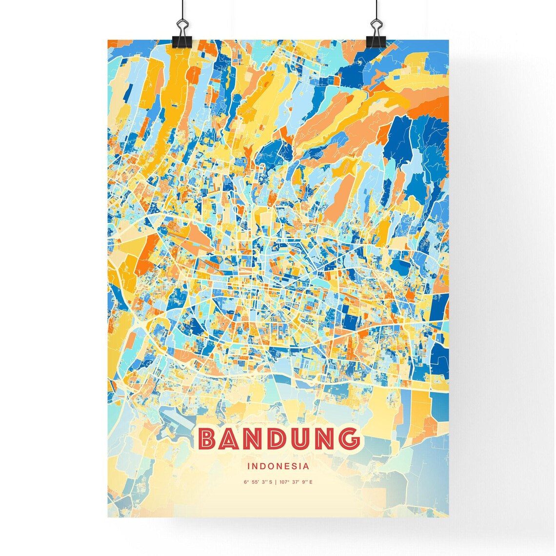 Bandung Indonesia Blue Orange Abstract City Map Fine Art Poster - Image 3