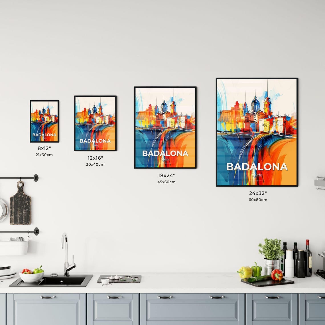 Badalona Spain Abstract Cathedral Bridge Vivid City Art Poster - Image 3