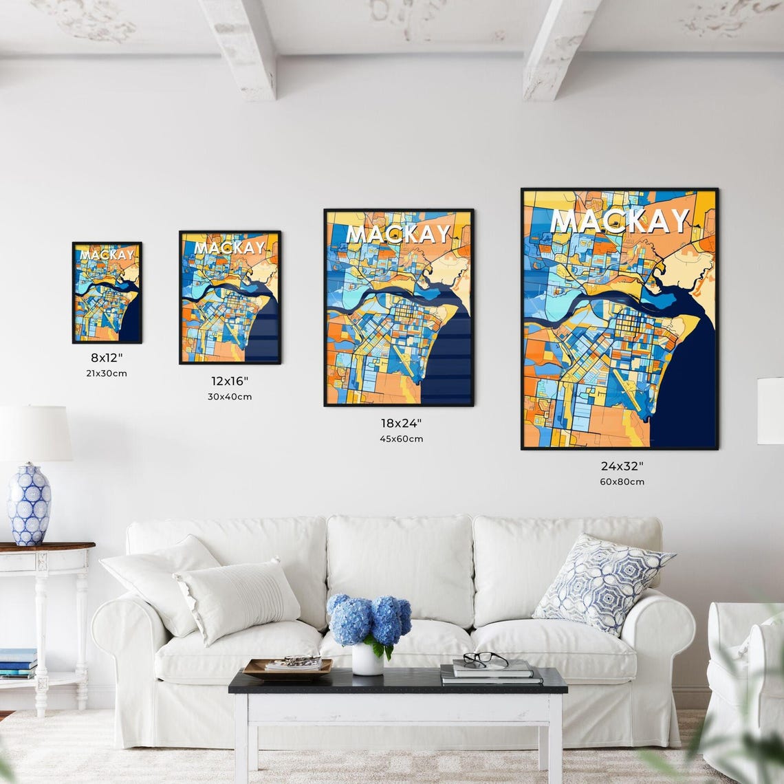 Mackay Australia Bold City Map Art Poster in Navy Orange and Yellow - Image 3