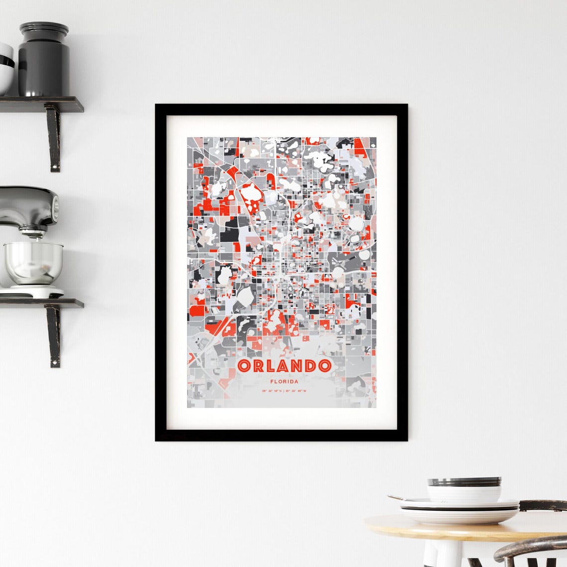 Orlando Florida Modern Expressive Red Gray City Map Art Poster - Image 2
