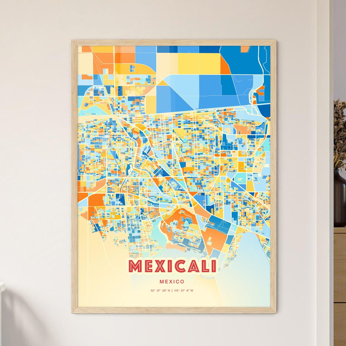 Mexicali Mexico Blue Orange Street Map Art Home Decor Poster - Image 3