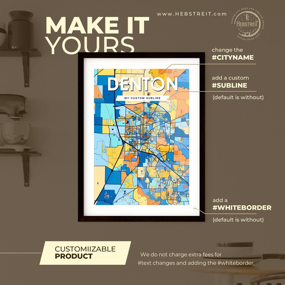 Denton Texas Vibrant Colorful Geometric Street Grid City Map Art Poster - Image 2