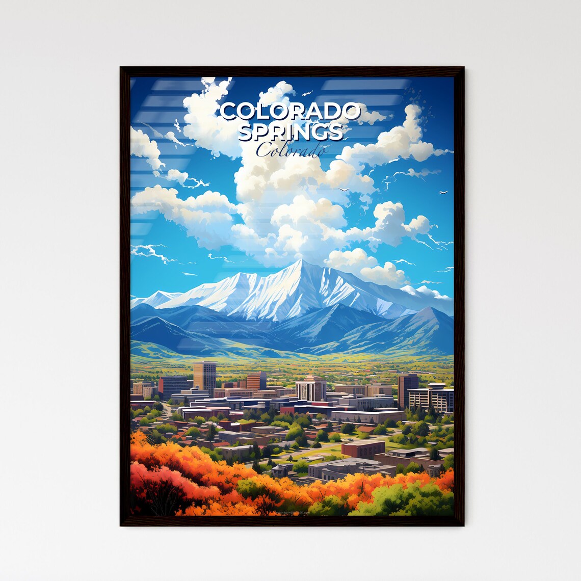 Colorado Springs Colorado Snowy Mountain Skyline Scenic Travel Poster