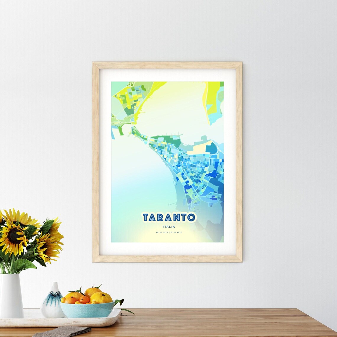 Taranto Italia Blue Green Expressive Coastal City Map Art Poster - Image 3