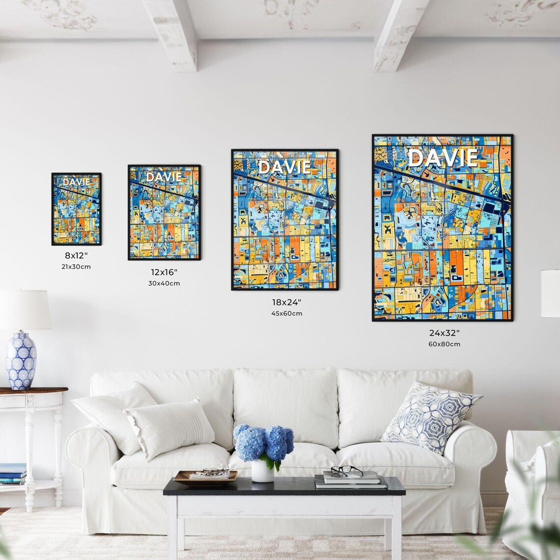 Davie Florida Vibrant Colorful Geometric Street Grid City Map Art Poster - Image 3