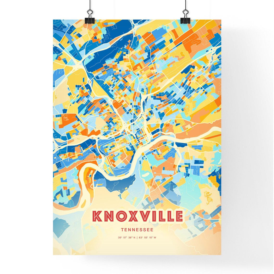 Knoxville Tennessee Colorful Blue Orange City Map Art Poster - Image 3