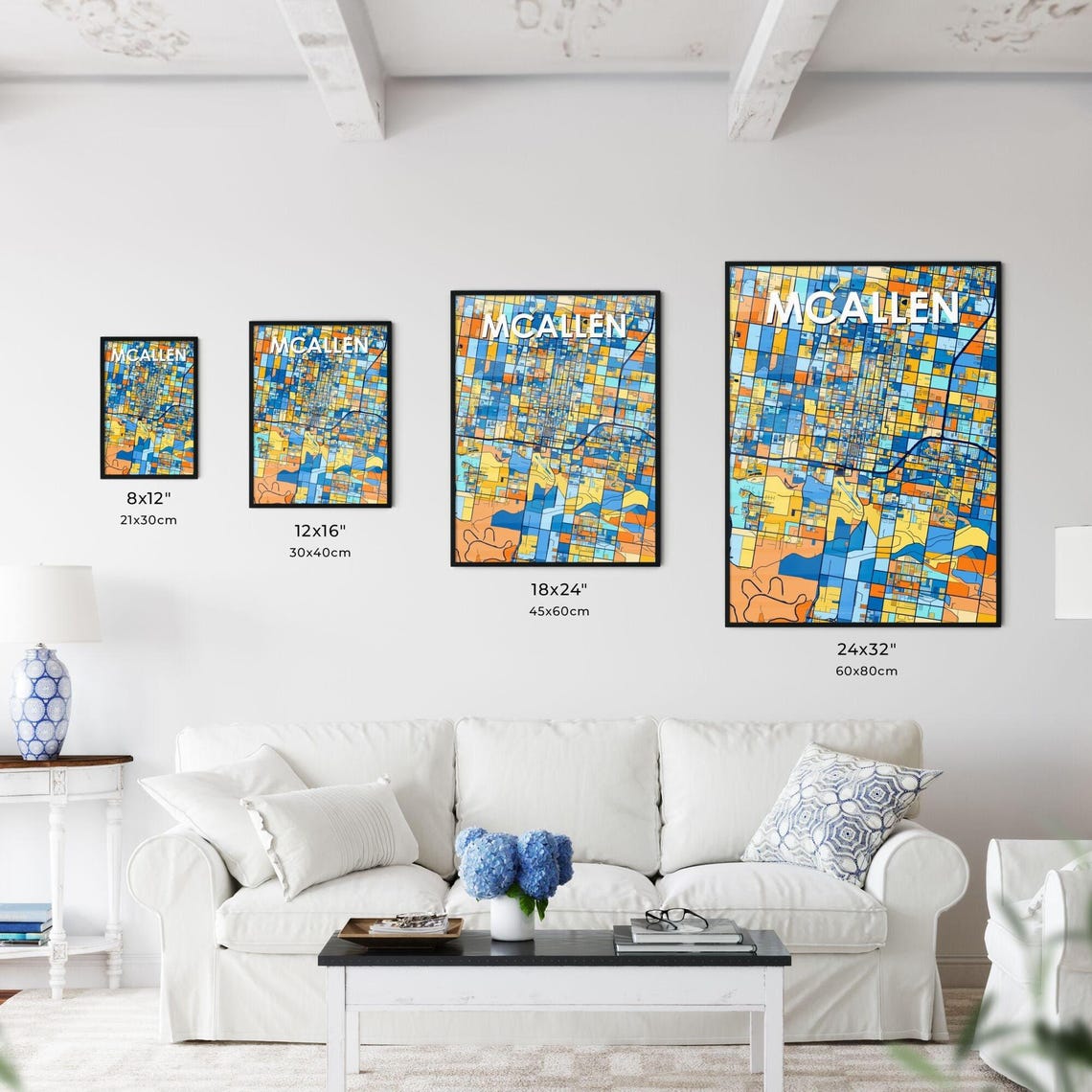 McAllen Texas Vibrant Stylized Blue and Orange City Map Poster - Image 3