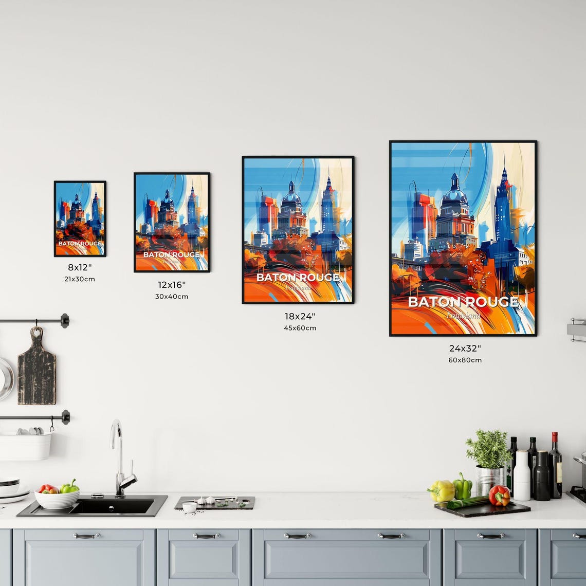 Baton Rouge Louisiana Vibrant Watercolor Capitol Skyline Poster - Image 3