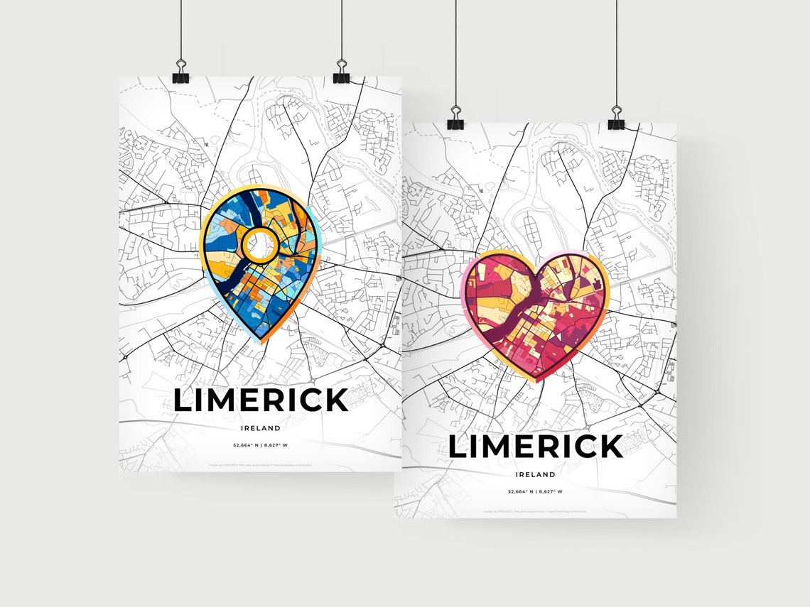 Limerick Ireland Minimalist Line Art Heart Shaped City Map Poster - Image 2