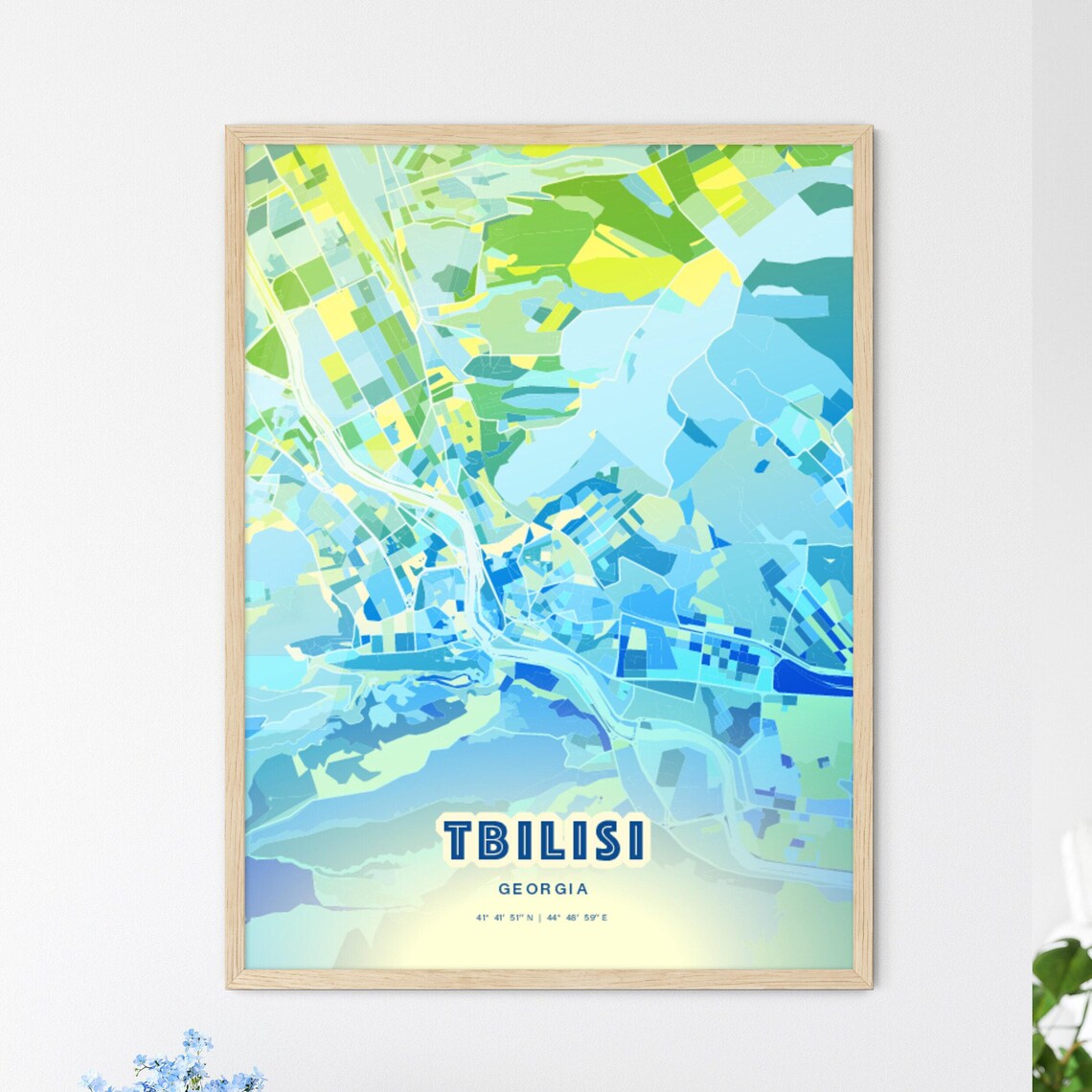 Tbilisi Georgia Custom Blue Green City Map Art Poster Travel Decor Gift