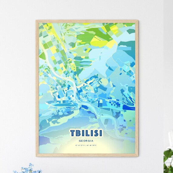 Tbilisi Georgia Custom Blue Green City Map Art Poster Travel Decor Gift