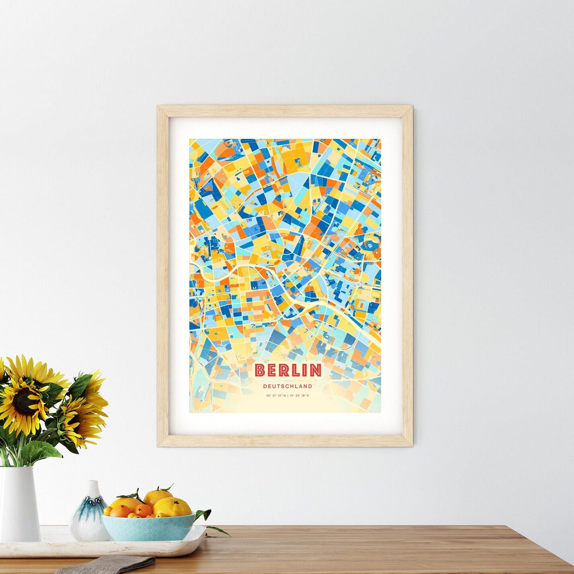 Berlin Deutschland Colorful Blue Orange City Map Artwork Poster - Image 2