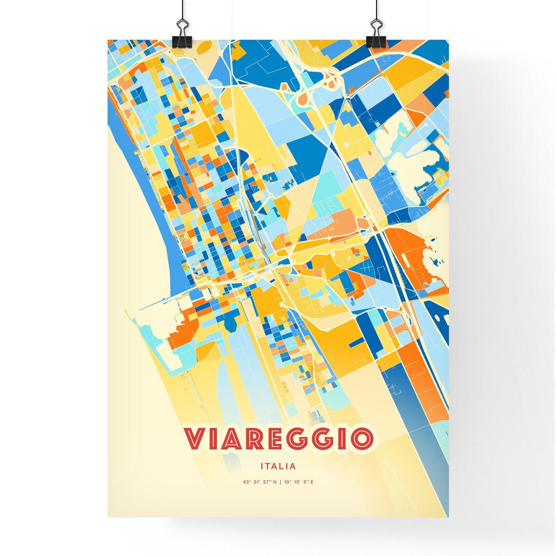 Viareggio Italy Tuscan Coast Colorful Blue Orange Art Poster - Image 3