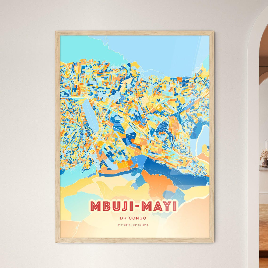 Mbuji Mayi DR Congo Blue Orange Street Grid City Map Art Poster