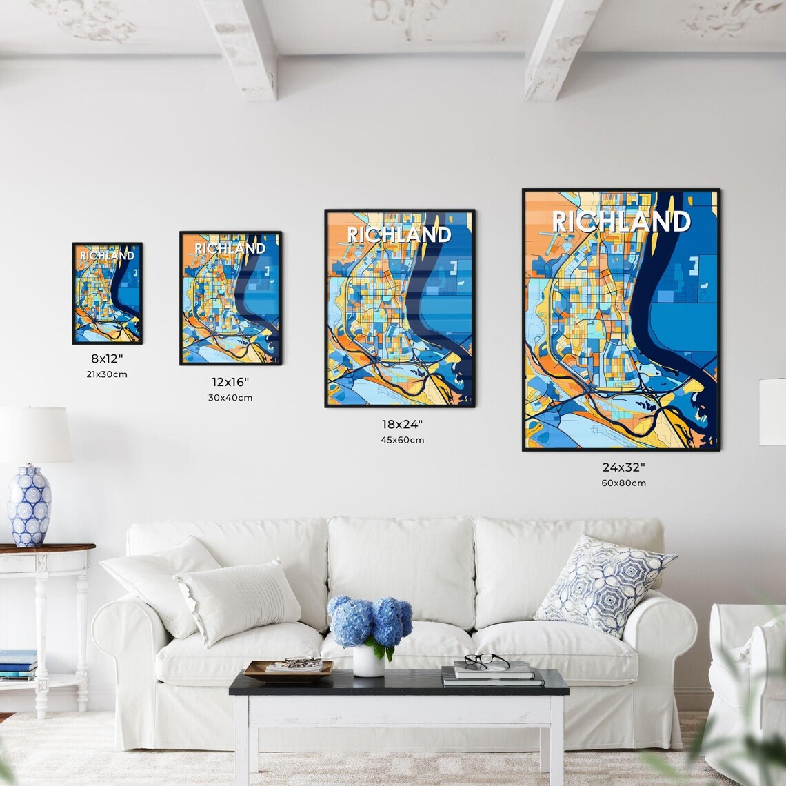 Richland Washington Colorful Abstract City Map Art Travel Poster - Image 3