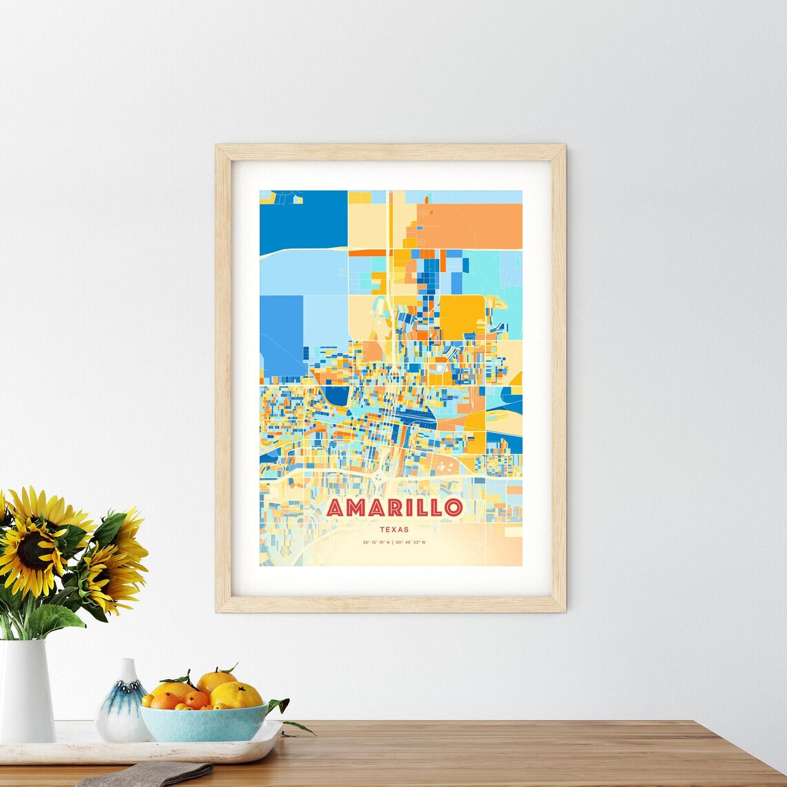 Amarillo Texas Colorful City Map Art Poster Blue And Orange Street Design - Image 2