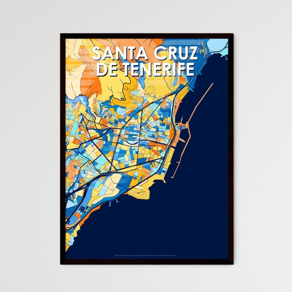 Santa Cruz de Tenerife Spain Colorful Modern City Street Map Travel Decor Poster