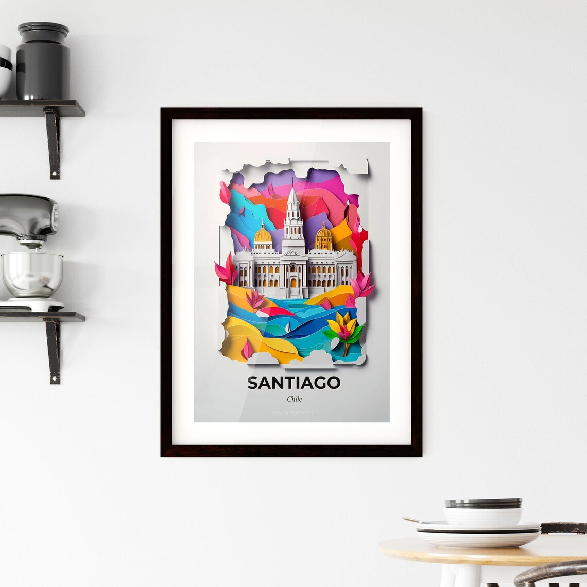 Santiago Chile White Palace Golden Domes Paper Cut Travel Poster - Image 2