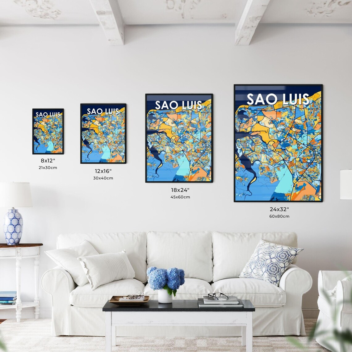 Sao Luis Brazil Bold City Map Art Poster in Navy Orange and Yellow - Image 3