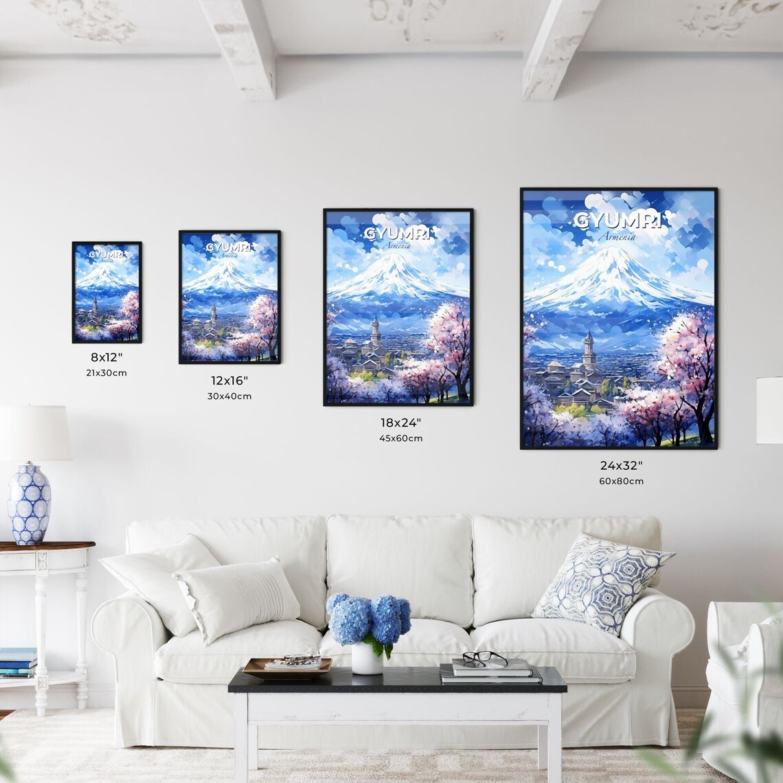 Gyumri Armenia Snowy Mountain Blossom Spring Travel Poster Art - Image 3