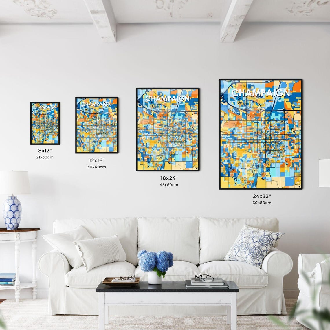 Champaign Illinois Colorful Modern City Street Map Art Poster - Image 3