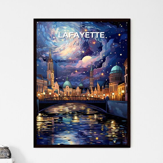 Lafayette Indiana Starry Night River Bridge Old Town Art Poster
