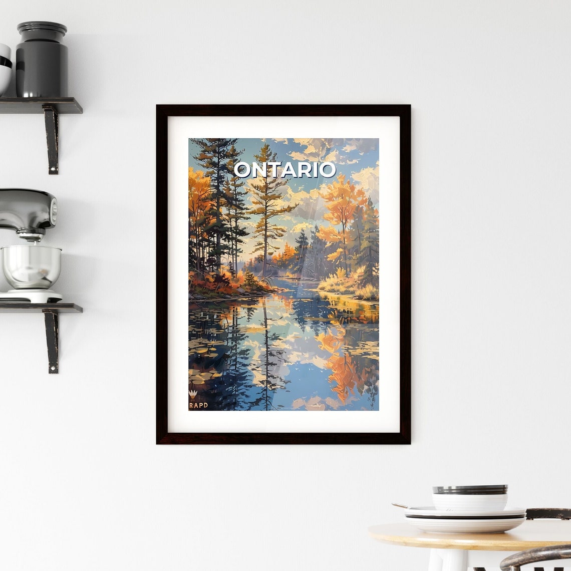 Ontario Autumn Forest Lake Reflection Pines Travel Art Poster - Image 2