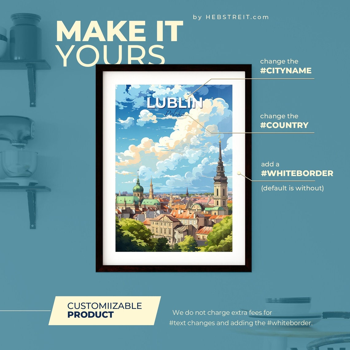 Lublin Polska Old Town Rooftops Church Spires Travel Poster Art - Image 2