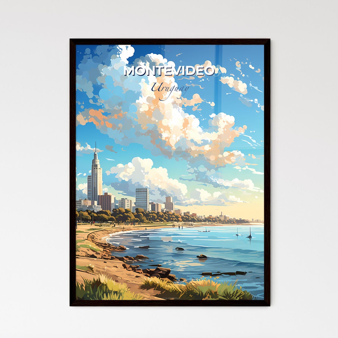 Montevideo Uruguay Beach Skyline Travel Poster Sunset Coastal Art