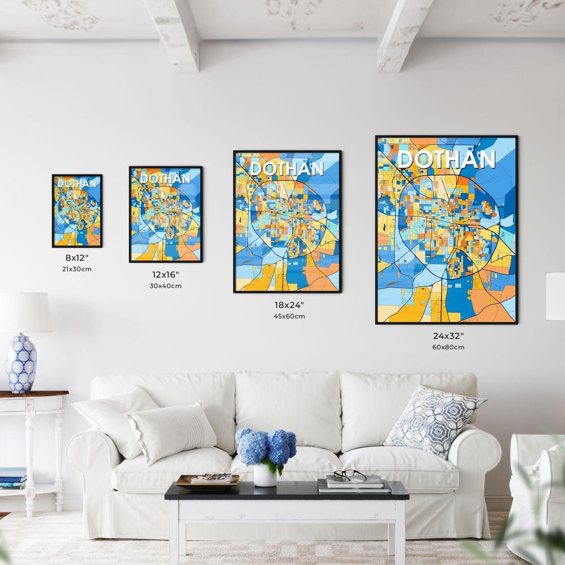 Dothan Alabama Blue Orange Colorful City Map Art Poster Gift - Image 3