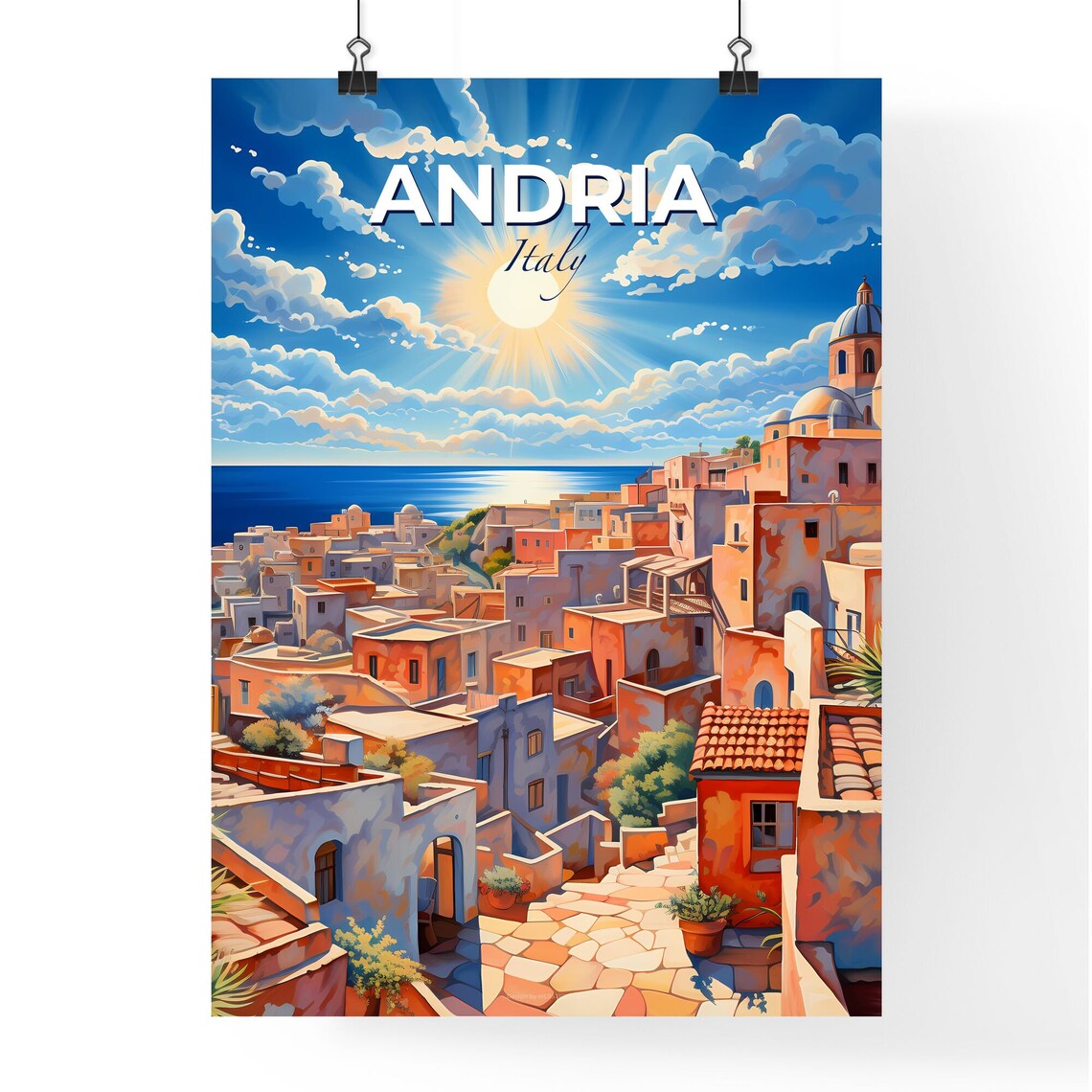 Andria Italy Sunlit Mediterranean Hill Town Above The Sea Poster - Image 4