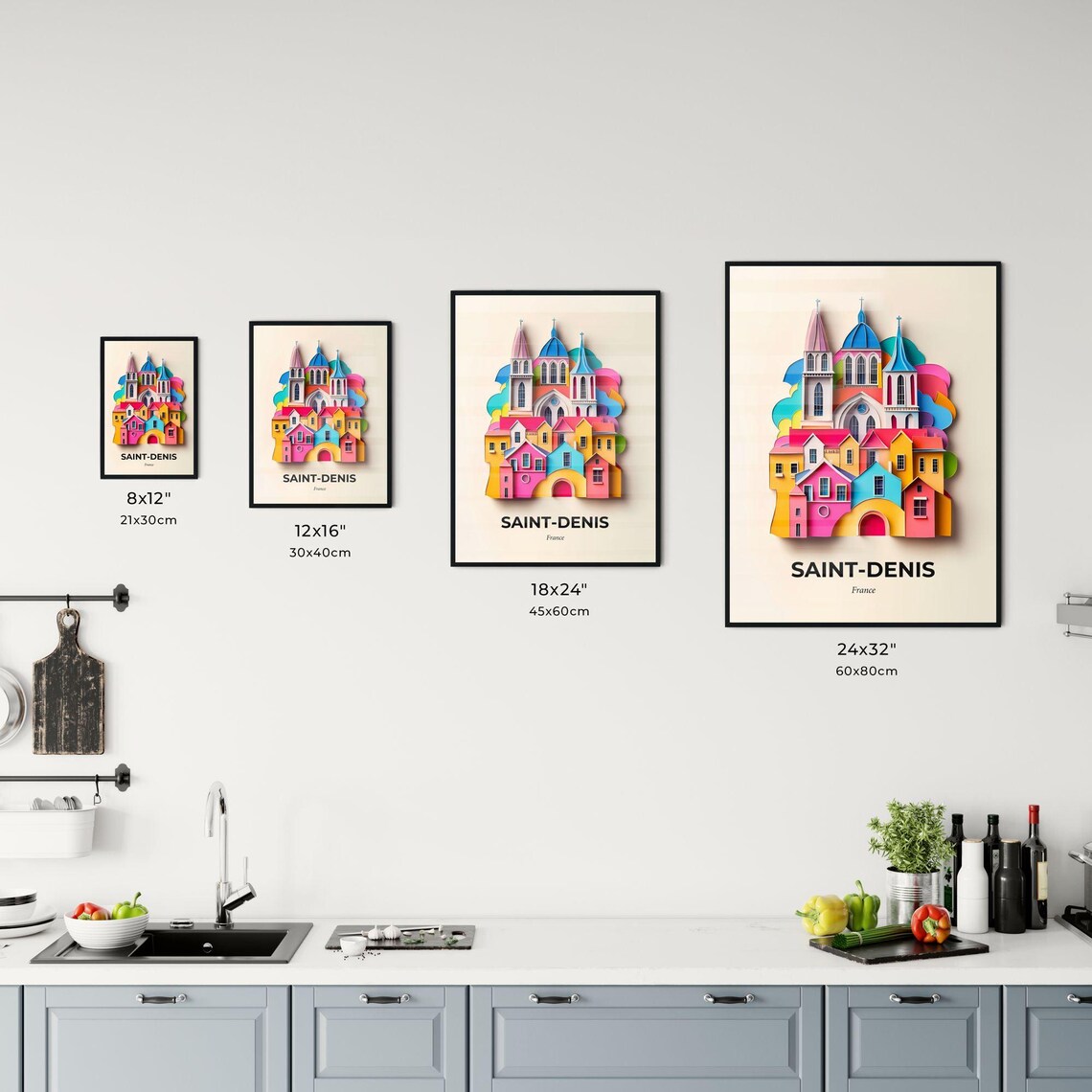 Saint-Denis France Colorful Paper Cut Basilica Travel Poster Art - Image 3