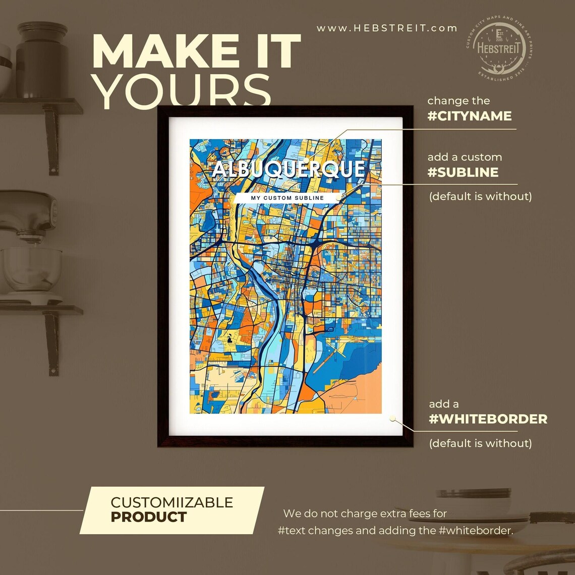 Albuquerque New Mexico Vibrant Colorful Illustrated Street Map Art Poster - Image 2