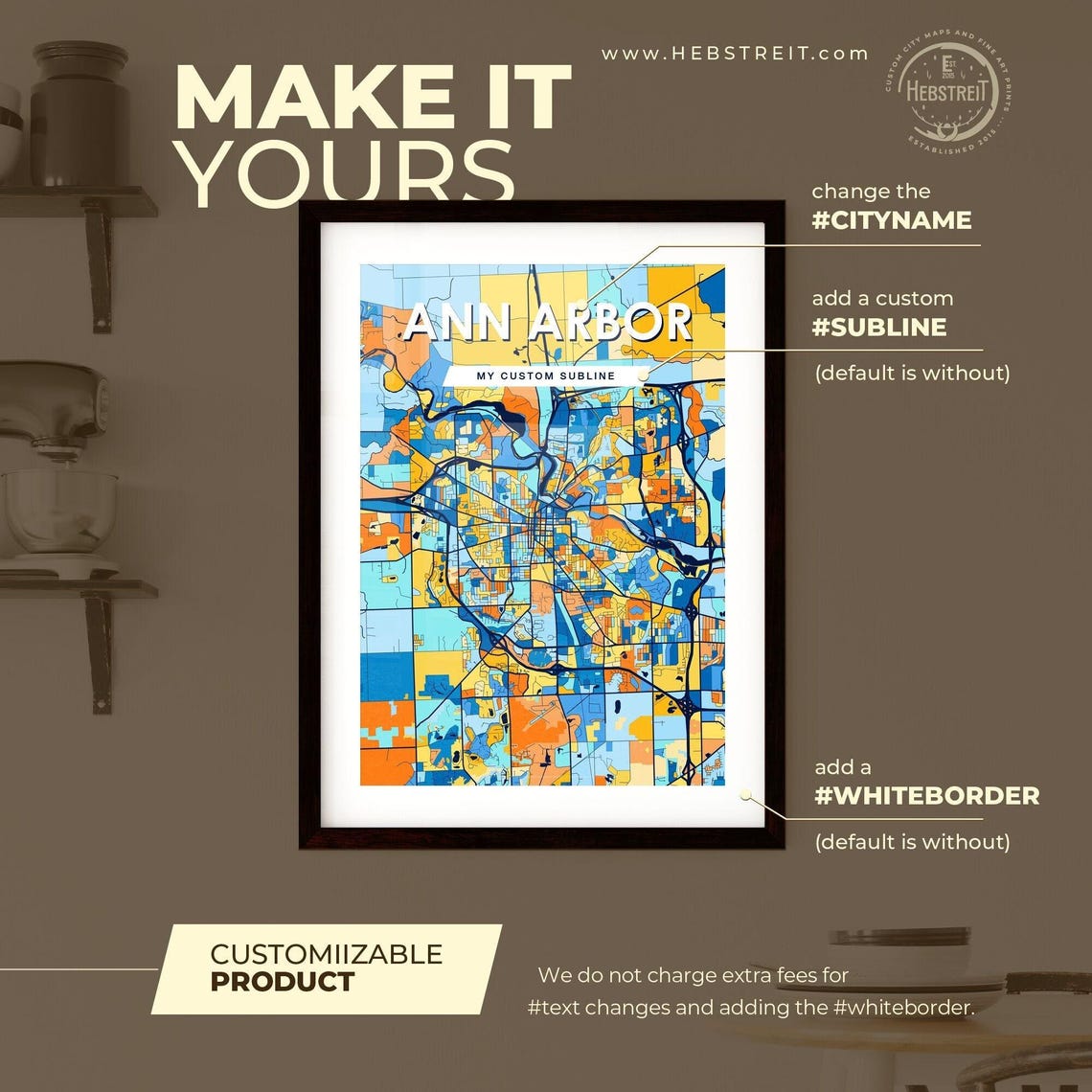 Ann Arbor Michigan Colorful Street Map Art Home Decor Poster - Image 2