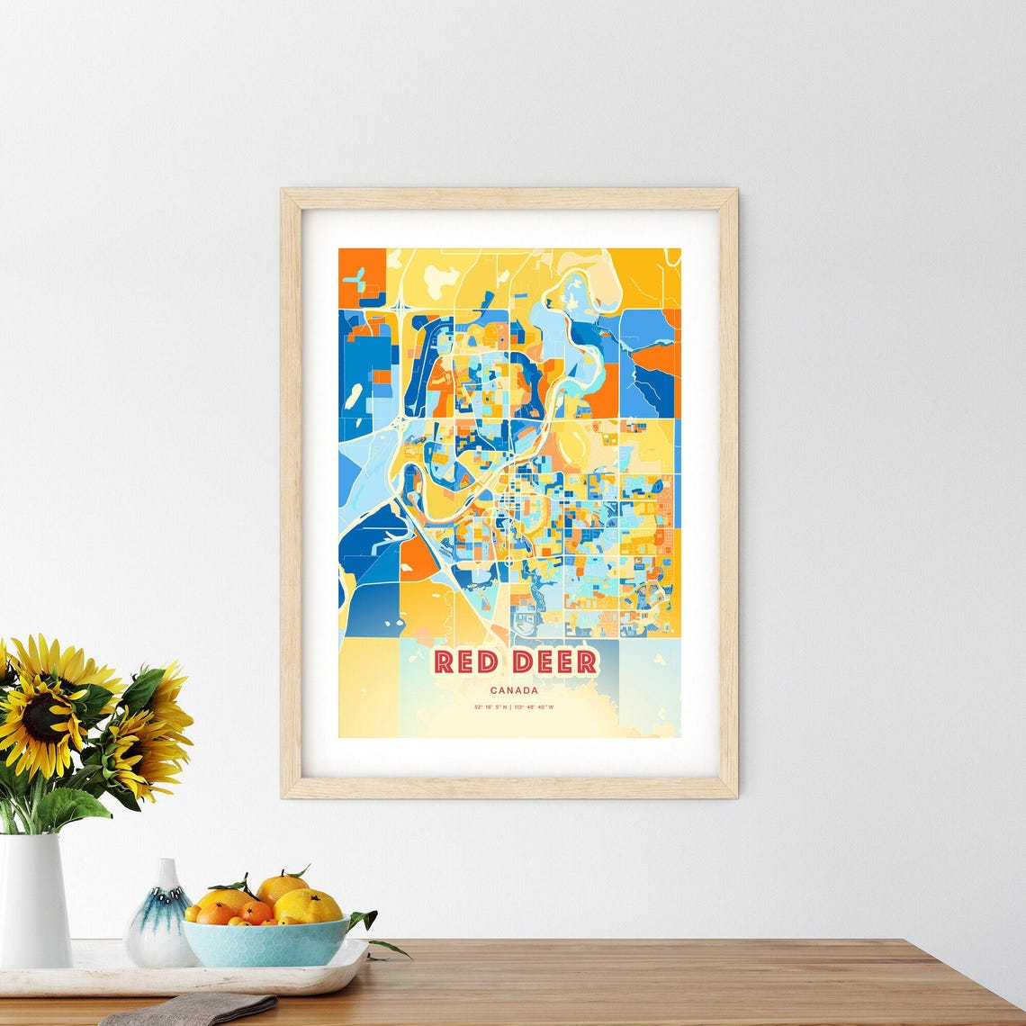 Abstract Red Deer Canada Modern Colorful City Street Map Art Poster - Image 2