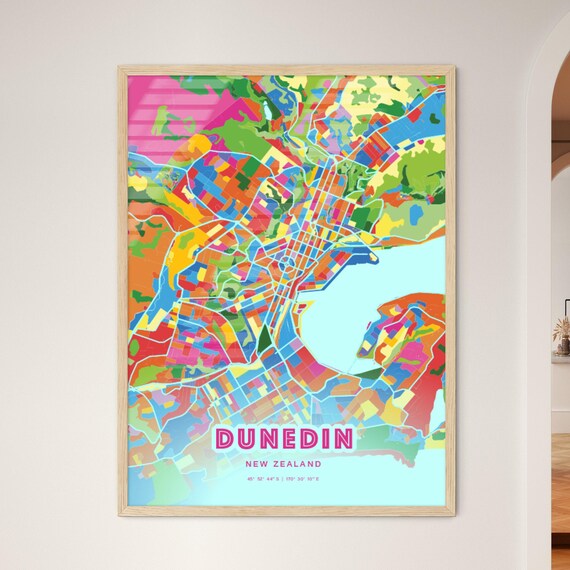 Dunedin New Zealand Rainbow City Map Poster Vibrant Colorful Street Grid Art