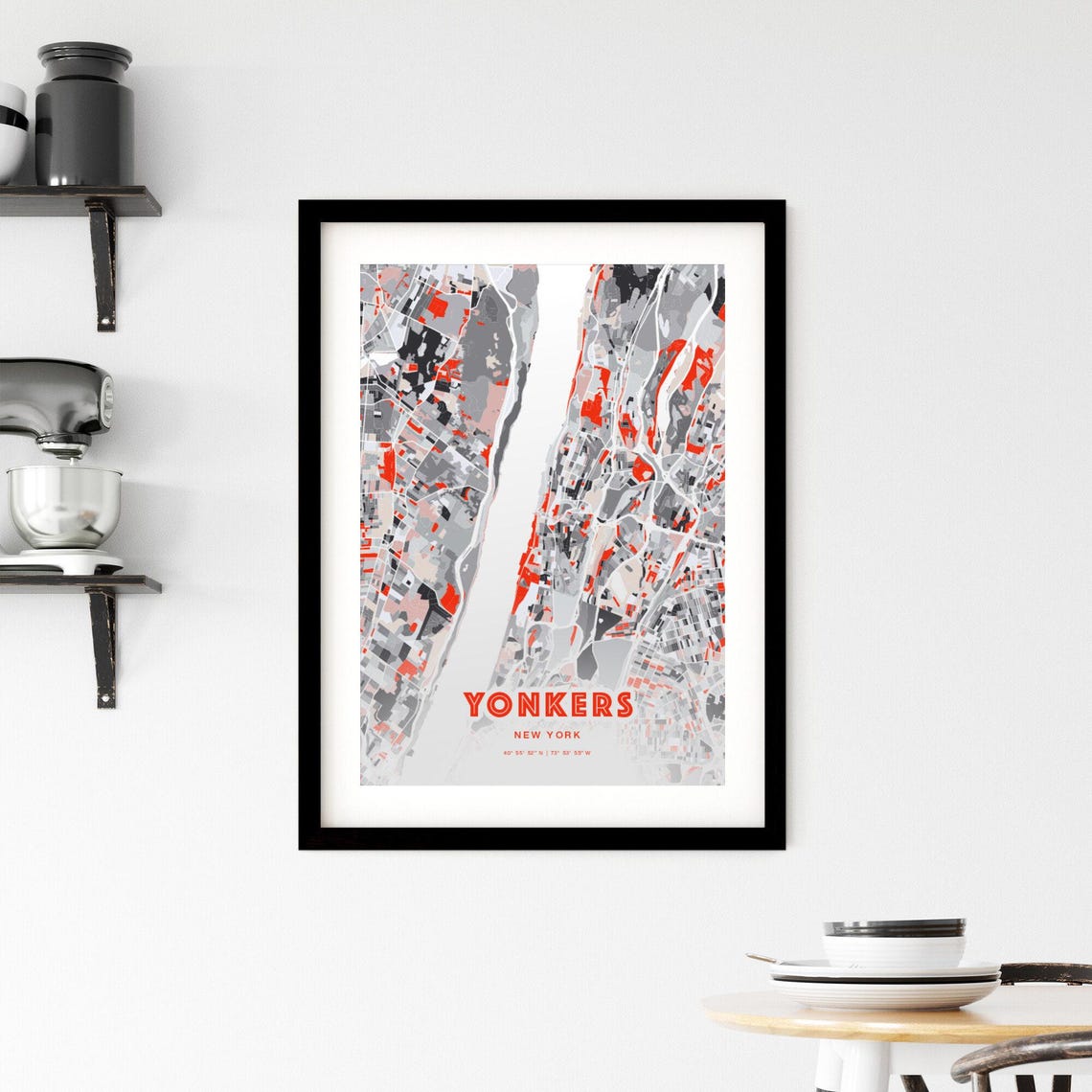 Yonkers New York Expressive Red Abstract City Map Art Poster - Image 2