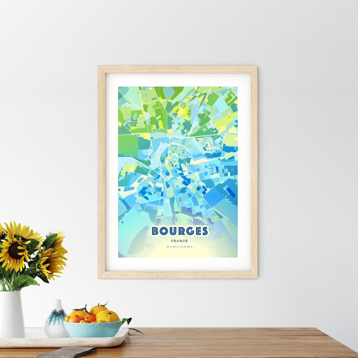 Bourges France Custom Blue Green City Map Art Poster Travel Decor Gift - Image 3