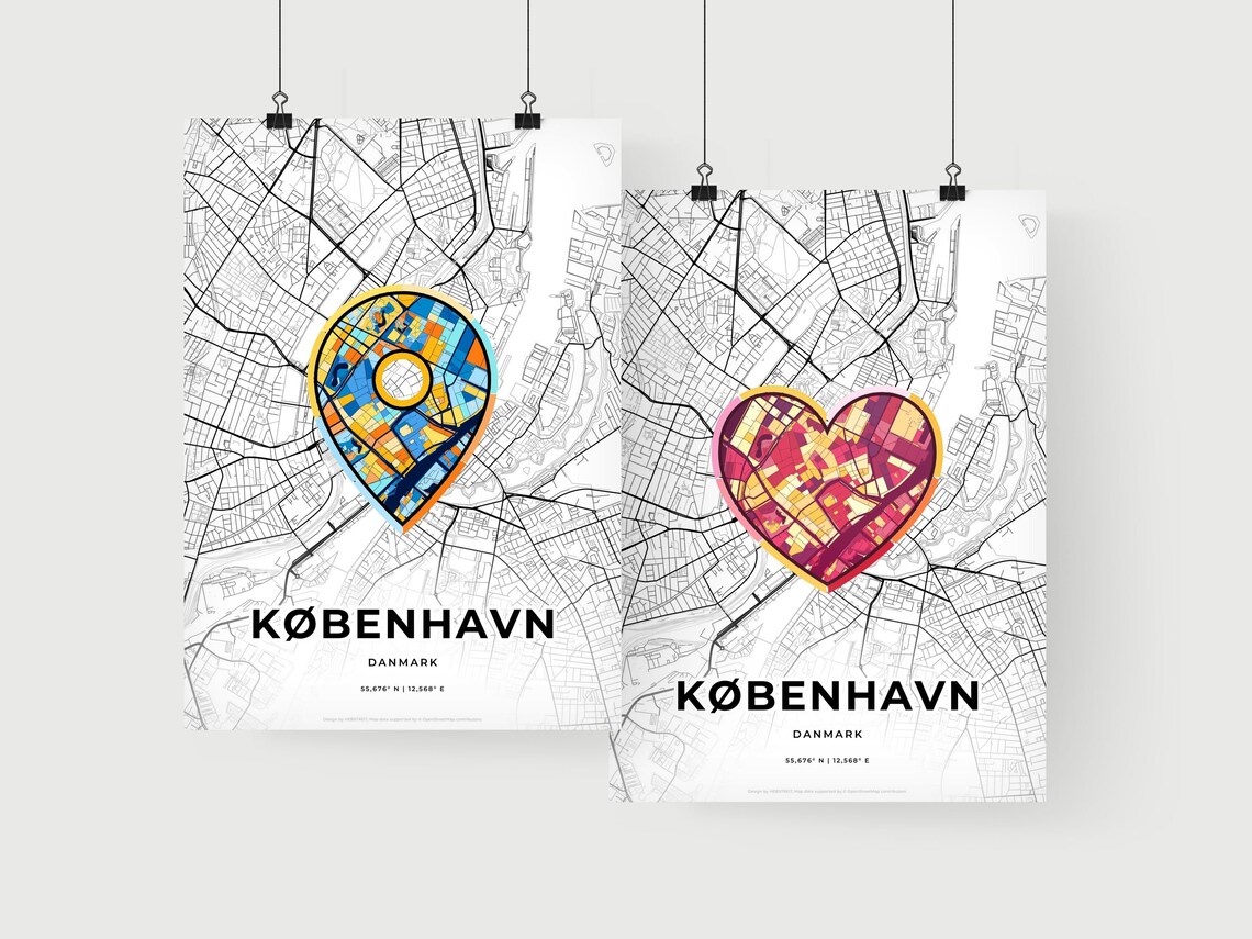 Copenhagen Denmark Modern Minimalist Heart Street Map Art Poster - Image 2