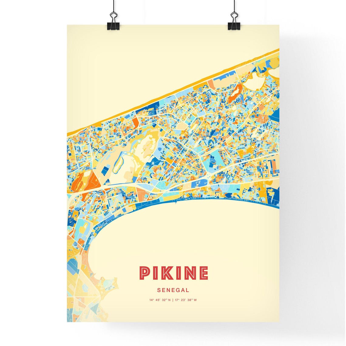Pikine Senegal City Map Abstract Blue Orange Modern Art Print - Image 3