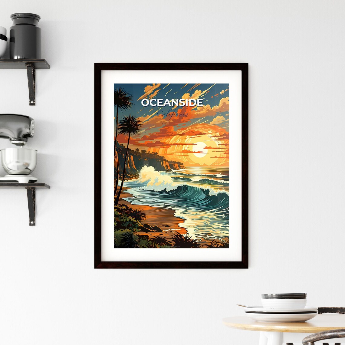 Oceanside California Beach Sunset Waves Surf Art Travel Poster - Image 2