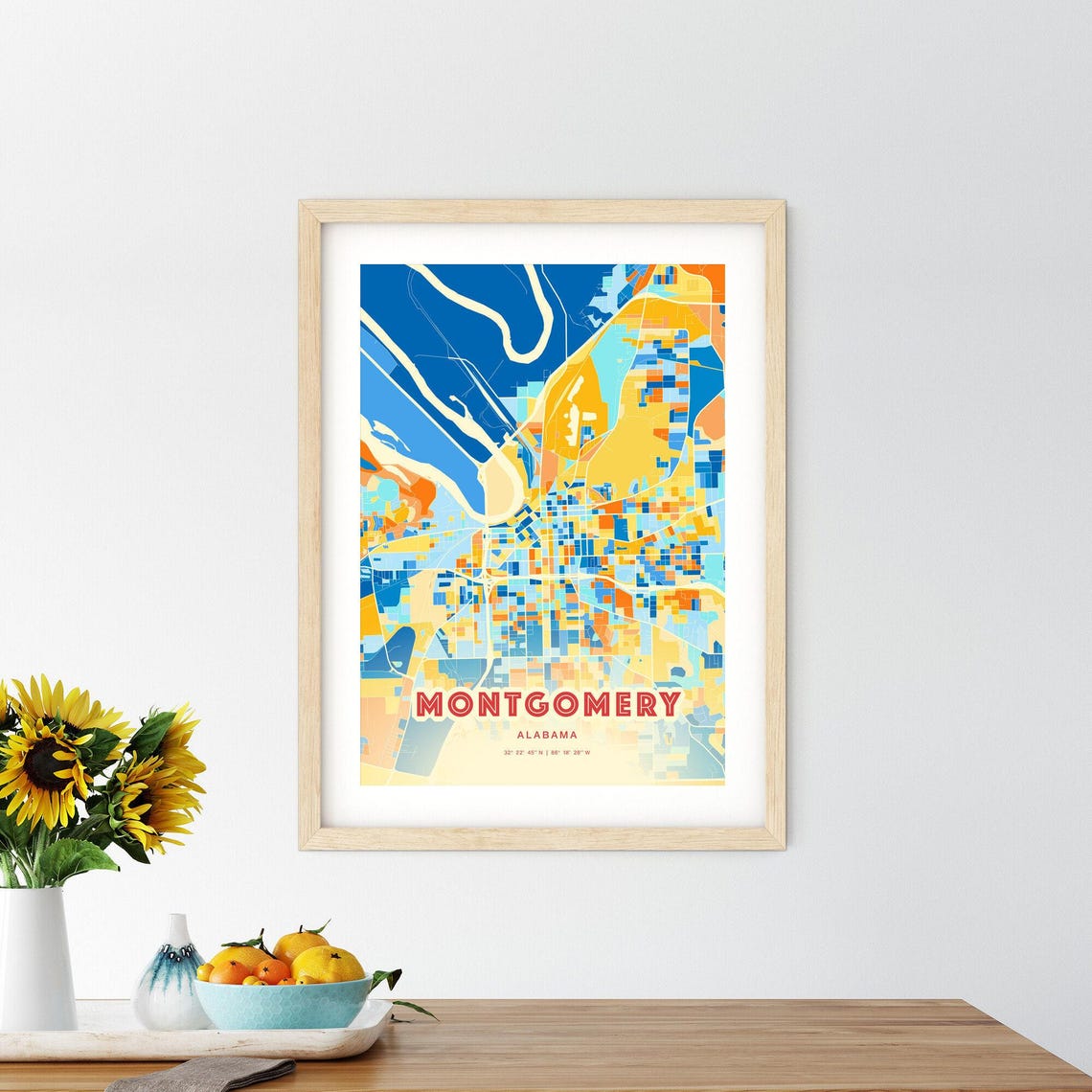 Montgomery Alabama Vibrant Modern City Map Art Coordinates Print - Image 2